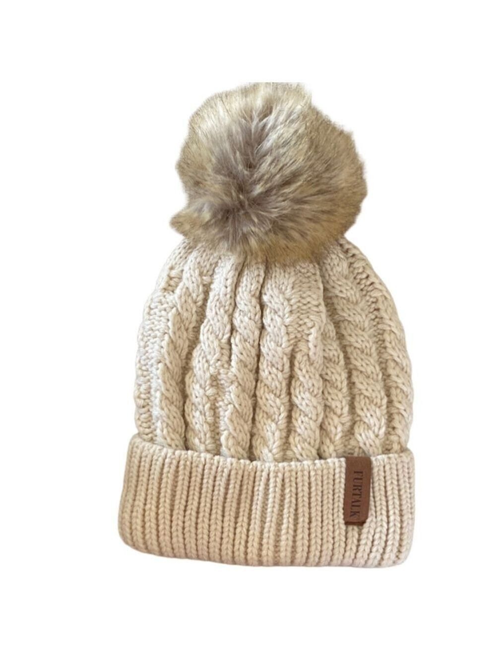 Unisex Furtalk Beanie Hat OSFA Beige Brown
